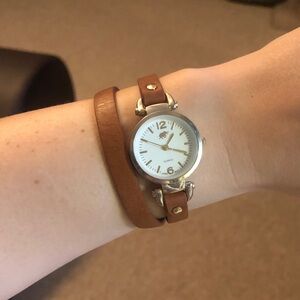 Silver and Brown Women's Wrap Watch